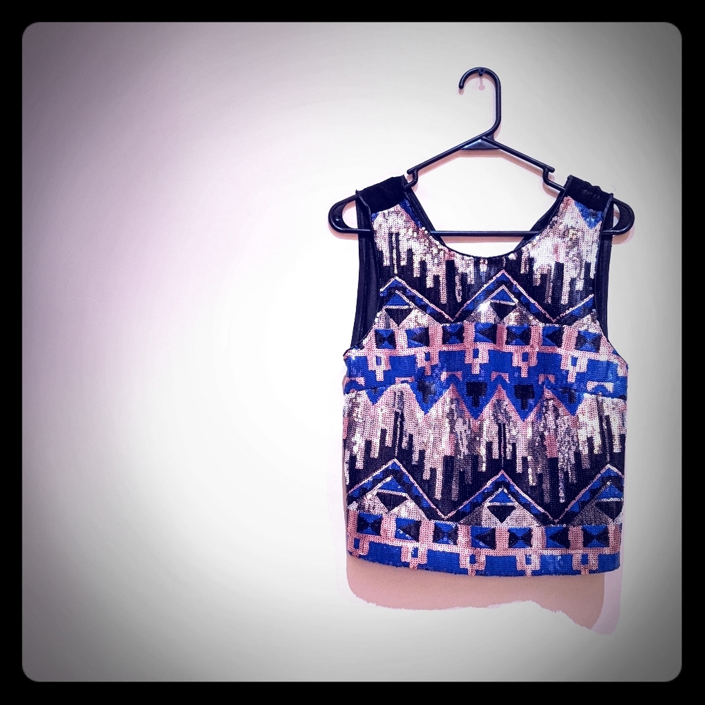 Lush Sequin Tank Top w Mesh and Zipper festive